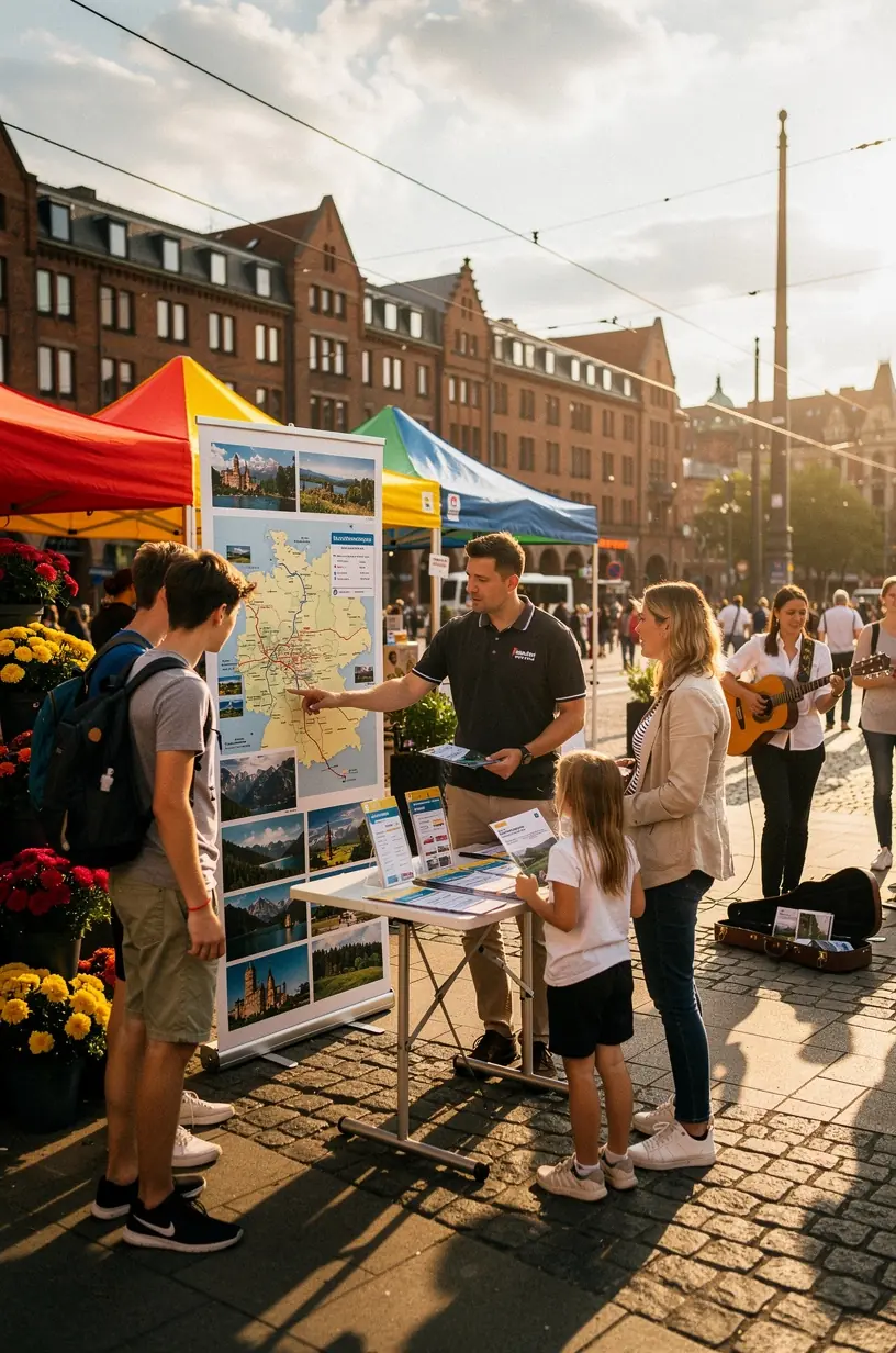 Innenansicht eines komfortablen Zugabteils mit großen Fenstern und bequemen Sitzen für entspannte Reisen durch Deutschland.